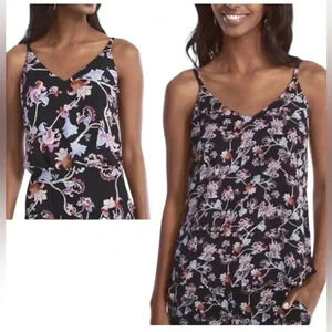 White House Black Market Willa Reversible Camisole Purple Black V Neck Floral